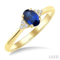 1/20 Ctw Oval Cut 6X4 MM Sapphire and Round Cut Diamond Precious Ring in 14K Yellow Gold