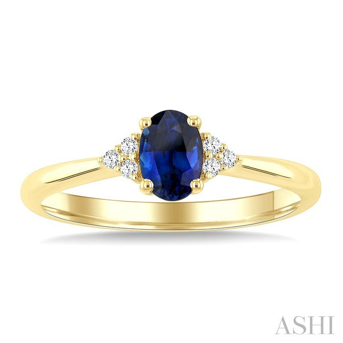 1/20 Ctw Oval Cut 6X4 MM Sapphire and Round Cut Diamond Precious Ring in 14K Yellow Gold