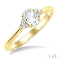 1/20 Ctw Oval Cut 6X4 MM White Topaz and Round Cut Diamond semi-precious Ring in 14K Yellow Gold