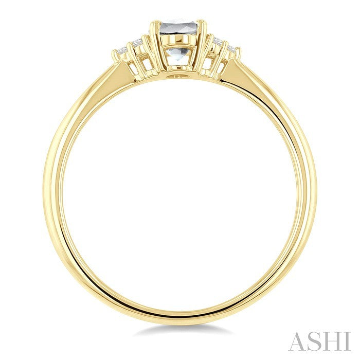 1/20 Ctw Oval Cut 6X4 MM White Topaz and Round Cut Diamond semi-precious Ring in 14K Yellow Gold