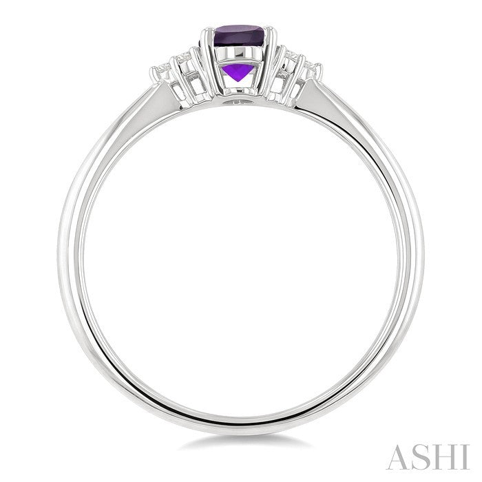 1/20 Ctw Oval Cut 6X4 MM Amethyst and Round Cut Diamond semi-precious Ring in 10K White Gold