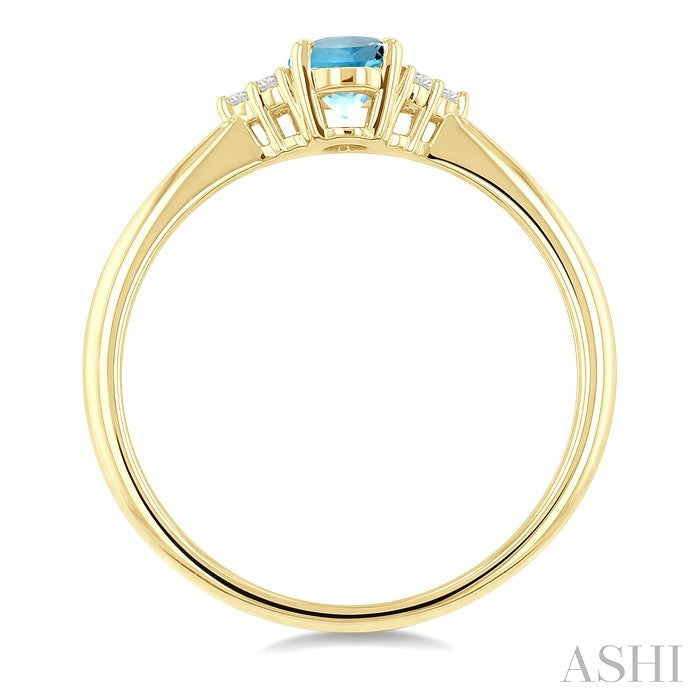 1/20 Ctw Oval Cut 6X4 MM Aquamarine and Round Cut Diamond semi-precious Ring in 10K Yellow Gold