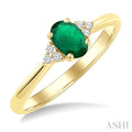 1/20 Ctw Oval Cut 6X4 MM Emerald and Round Cut Diamond Precious Ring in 10K Yellow Gold