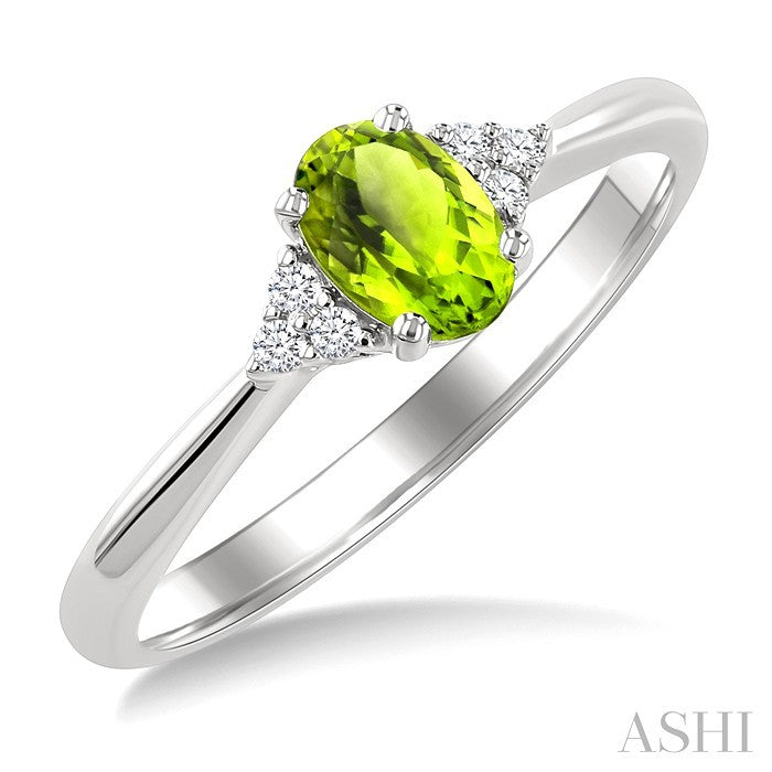 1/20 Ctw Oval Cut 6X4 MM Peridot and Round Cut Diamond semi-precious Ring in 10K White Gold