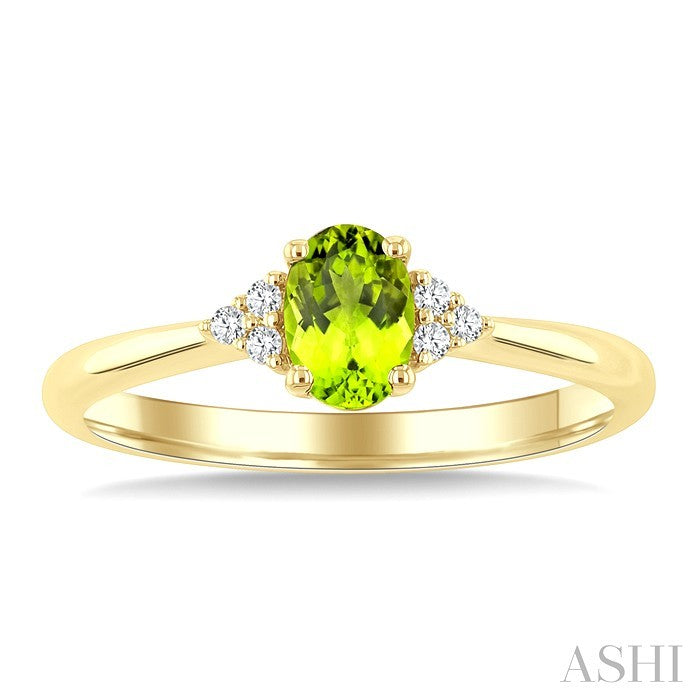 1/20 Ctw Oval Cut 6X4 MM Peridot and Round Cut Diamond semi-precious Ring in 10K Yellow Gold