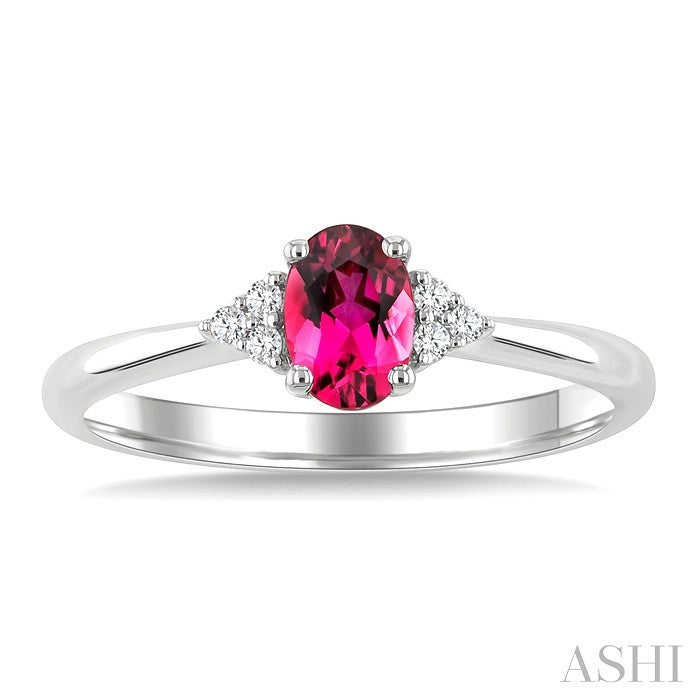 1/20 Ctw Oval Cut 6X4 MM Pink Tourmaline and Round Cut Diamond semi-precious Ring in 10K White Gold
