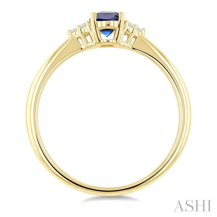 1/20 Ctw Oval Cut 6X4 MM Sapphire and Round Cut Diamond Precious Ring in 10K Yellow Gold