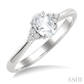 1/20 Ctw Oval Cut 6X4 MM White Topaz and Round Cut Diamond semi-precious Ring in 10K White Gold