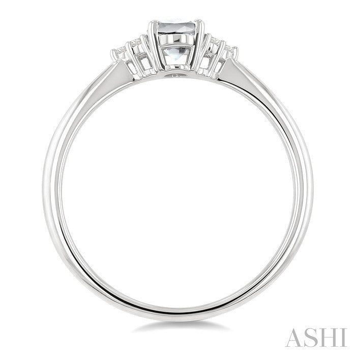 1/20 Ctw Oval Cut 6X4 MM White Topaz and Round Cut Diamond semi-precious Ring in 10K White Gold