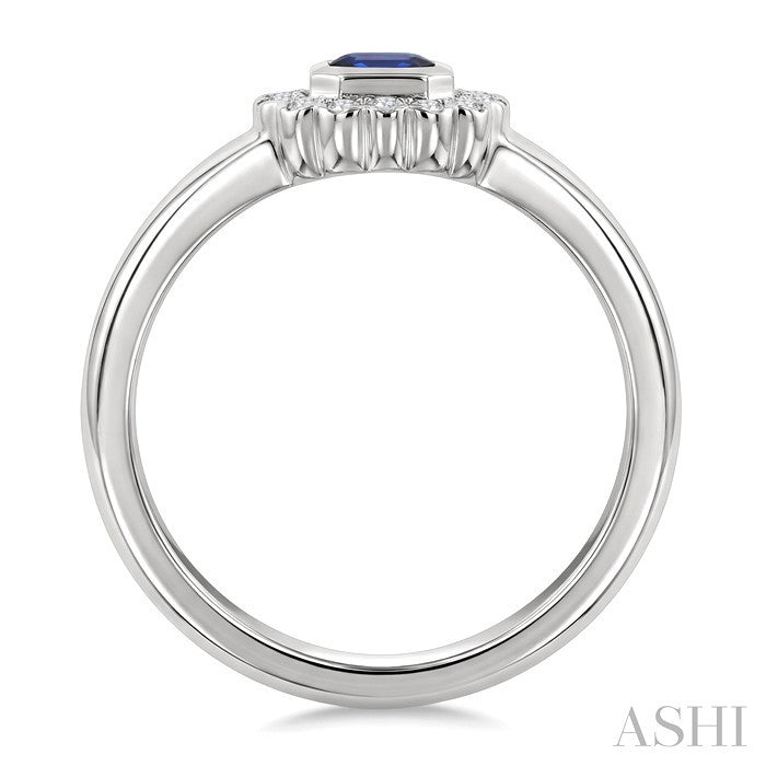 6X4 MM Octagon Shape Sapphire and 1/5 Ctw Round Cut Diamond Bold Precious Fashion Ring in 10K White Gold