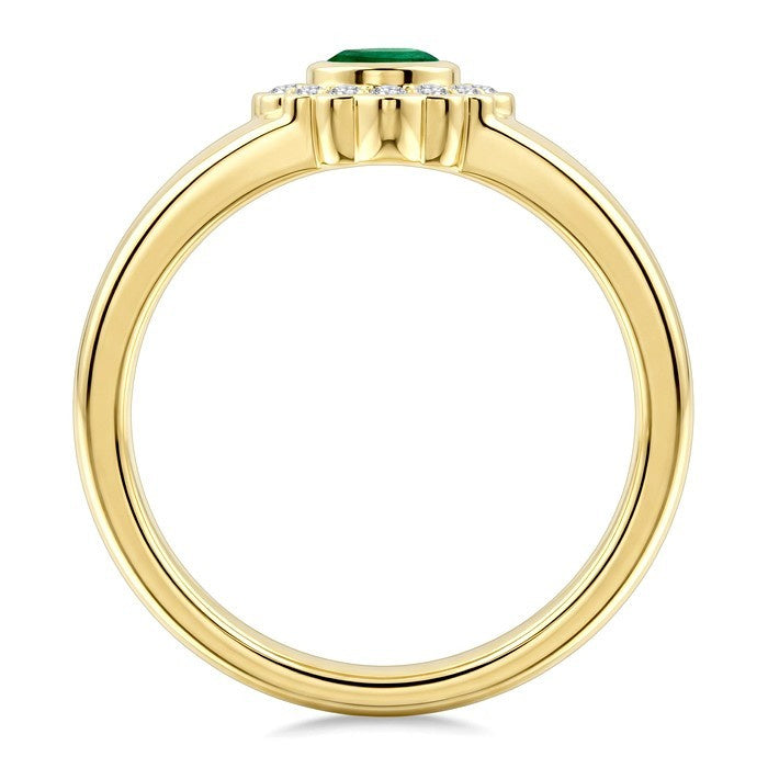 6X4 MM Pear Shape Emerald and 1/6 Ctw Round Cut Diamond Bold Precious Ring in 10K Yellow Gold
