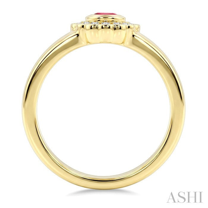 6X4 MM Oval Shape Ruby and 1/6 Ctw Round Cut Diamond Bold Precious Ring in 10K Yellow Gold