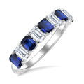 4X3 MM Octagon Shape Sapphire and 1 Ctw Baguette Cut Diamond Precious Fashion Band in 14K White Gold