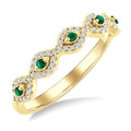 1.4 MM Round Shape Emerald and 1/5 Ctw Evil Eye Round Cut Diamond Stackable Precious Fashion Ring in 10K Yellow Gold