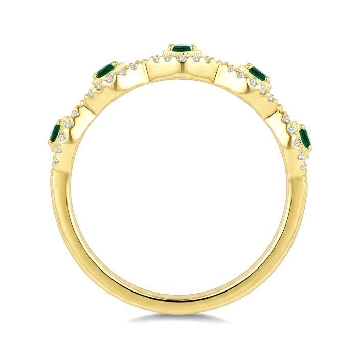 1.4 MM Round Shape Emerald and 1/5 Ctw Evil Eye Round Cut Diamond Stackable Precious Fashion Ring in 10K Yellow Gold