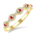 1.4 MM Round Shape Ruby and 1/5 Ctw Evil Eye Round Cut Diamond Stackable Precious Fashion Ring in 10K Yellow Gold
