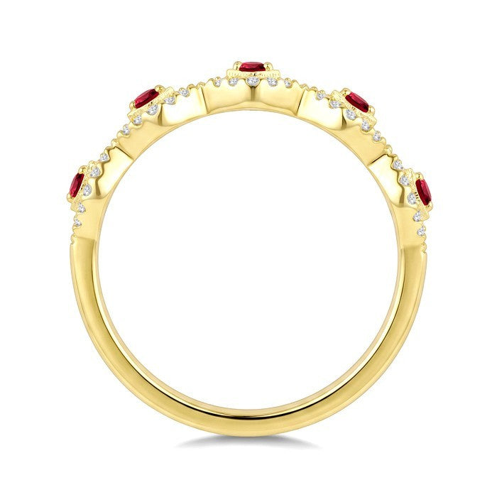 1.4 MM Round Shape Ruby and 1/5 Ctw Evil Eye Round Cut Diamond Stackable Precious Fashion Ring in 10K Yellow Gold