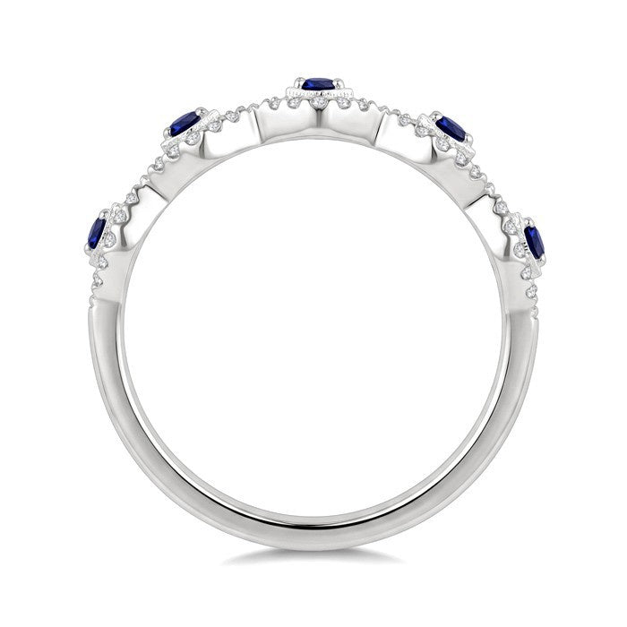 1.4 MM Round Shape Sapphire and 1/5 Ctw Evil Eye Round Cut Diamond Stackable Precious Fashion Ring in 10K White Gold
