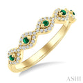 1.4 MM Round Shape Emerald and 1/5 Ctw Evil Eye Round Cut Diamond Stackable Precious Fashion Ring in 10K Yellow Gold