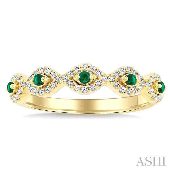 1.4 MM Round Shape Emerald and 1/5 Ctw Evil Eye Round Cut Diamond Stackable Precious Fashion Ring in 10K Yellow Gold