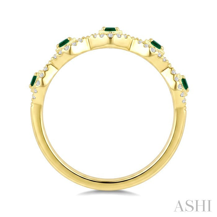 1.4 MM Round Shape Emerald and 1/5 Ctw Evil Eye Round Cut Diamond Stackable Precious Fashion Ring in 10K Yellow Gold