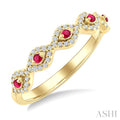 1.4 MM Round Shape Ruby and 1/5 Ctw Evil Eye Round Cut Diamond Stackable Precious Fashion Ring in 10K Yellow Gold