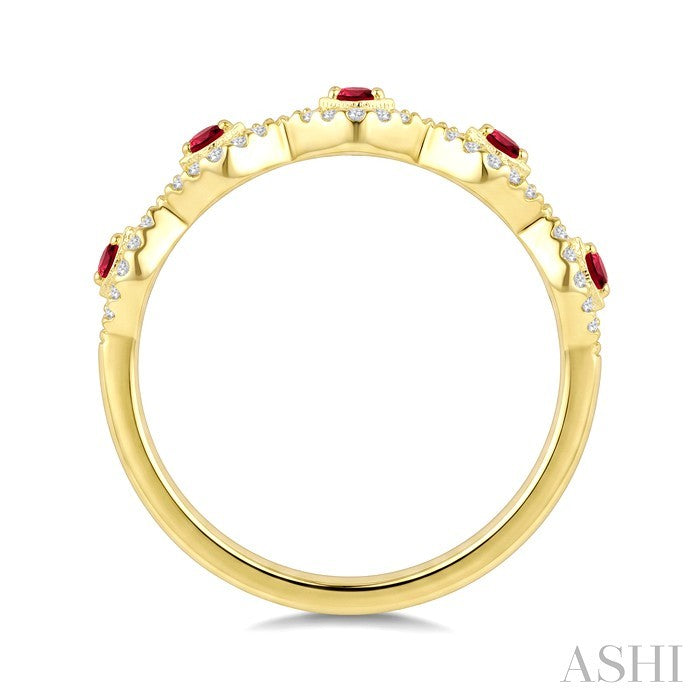 1.4 MM Round Shape Ruby and 1/5 Ctw Evil Eye Round Cut Diamond Stackable Precious Fashion Ring in 10K Yellow Gold