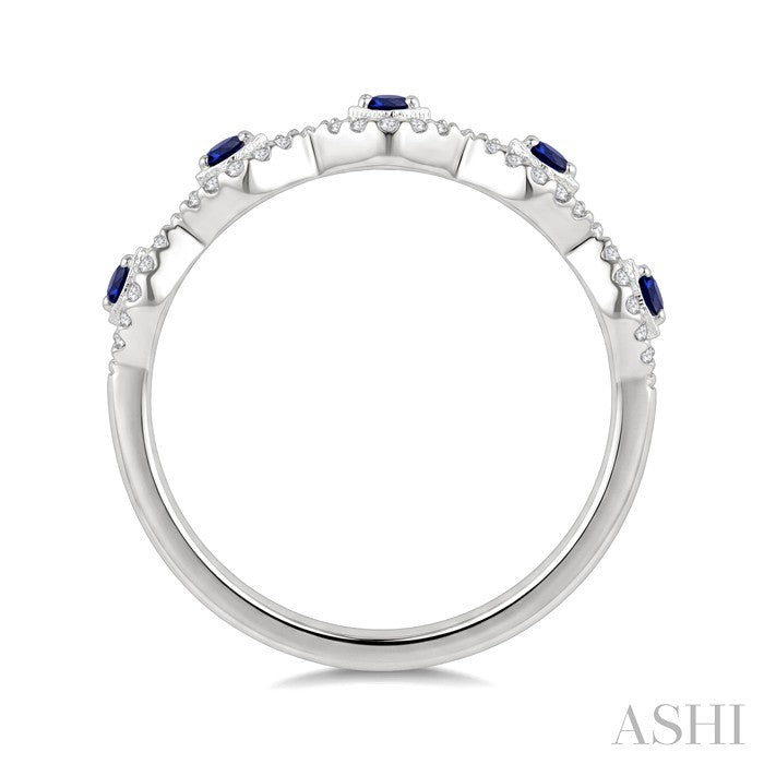 1.4 MM Round Shape Sapphire and 1/5 Ctw Evil Eye Round Cut Diamond Stackable Precious Fashion Ring in 10K White Gold