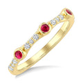 2 MM Round Cut Ruby and 1/10 Ctw Round Cut Diamond Stackable Precious Ring in 10K Yellow Gold