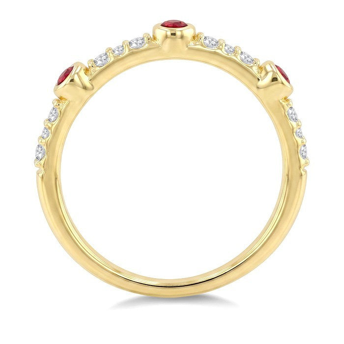 2 MM Round Cut Ruby and 1/10 Ctw Round Cut Diamond Stackable Precious Ring in 10K Yellow Gold