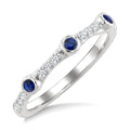 2 MM Round Cut Sapphire and 1/10 Ctw Round Cut Diamond Stackable Precious Ring in 10K White Gold