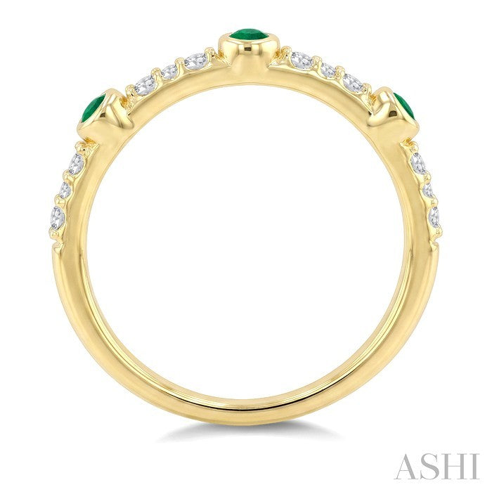 2 MM Round Cut Emerald and 1/10 Ctw Round Cut Diamond Stackable Precious Ring in 10K Yellow Gold