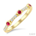 2 MM Round Cut Ruby and 1/10 Ctw Round Cut Diamond Stackable Precious Ring in 10K Yellow Gold