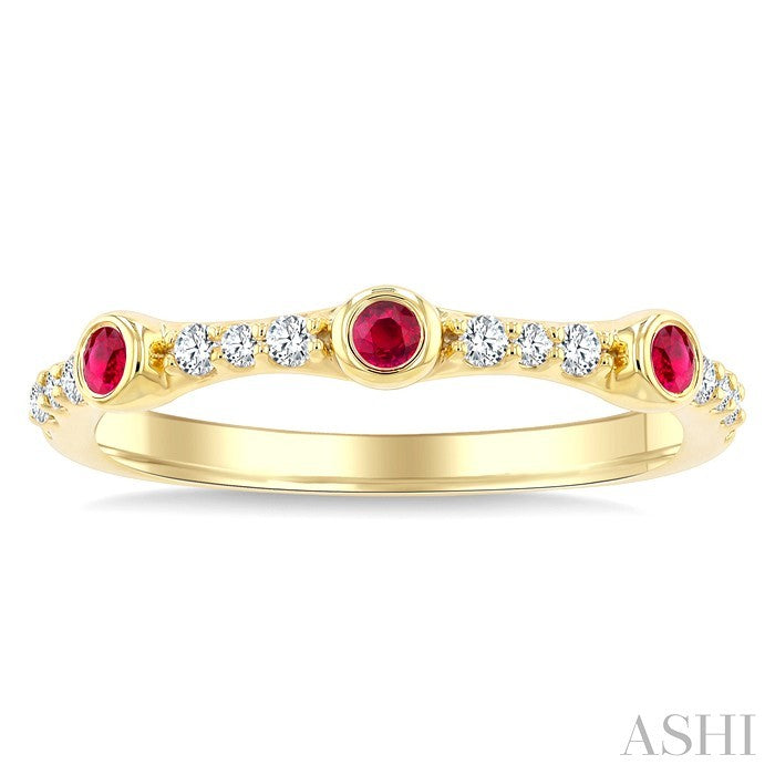 2 MM Round Cut Ruby and 1/10 Ctw Round Cut Diamond Stackable Precious Ring in 10K Yellow Gold
