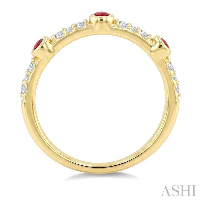 2 MM Round Cut Ruby and 1/10 Ctw Round Cut Diamond Stackable Precious Ring in 10K Yellow Gold