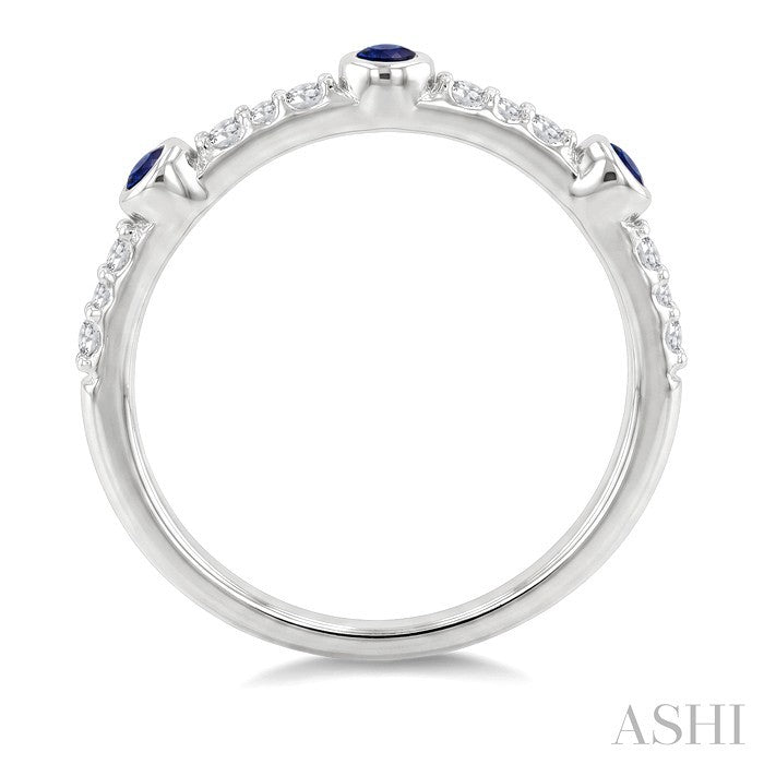 2 MM Round Cut Sapphire and 1/10 Ctw Round Cut Diamond Stackable Precious Ring in 10K White Gold