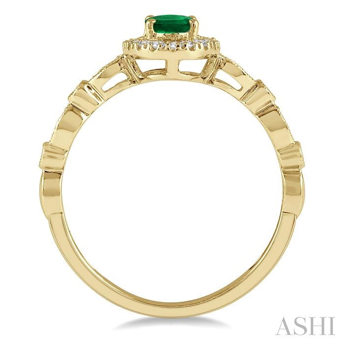 6x4 MM Oval Shape Emerald and 1/6 Ctw Round Cut Diamond Precious Ring in 10K Yellow Gold