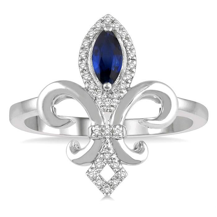 Fleur De Lis Gemstone & Halo Diamond Ring