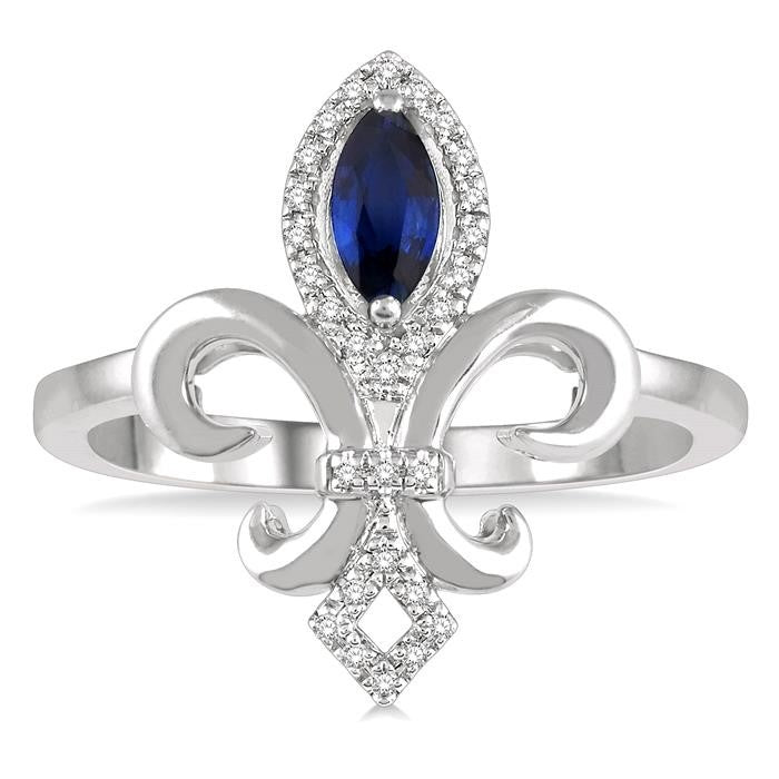 Fleur De Lis Gemstone & Halo Diamond Ring