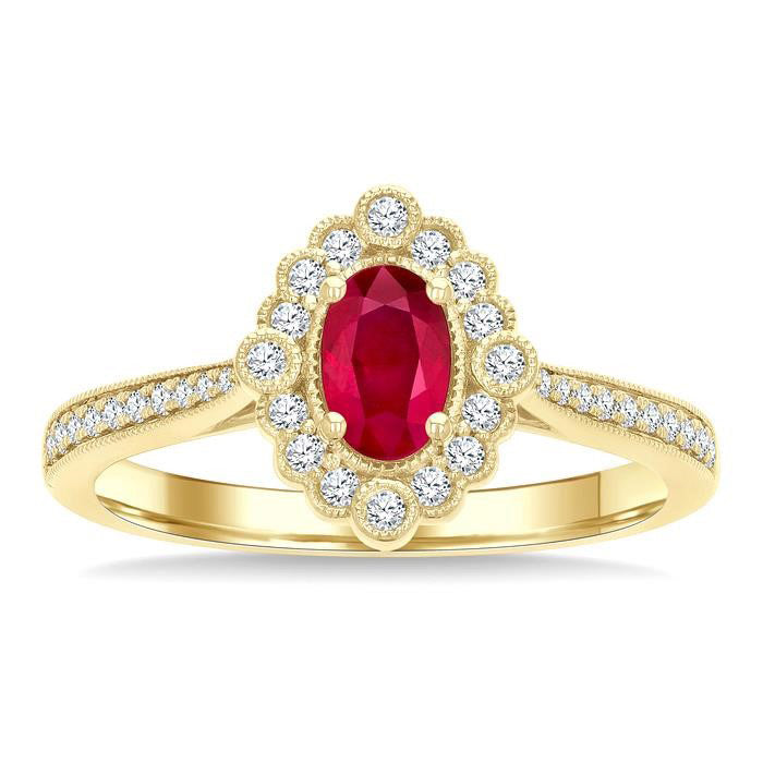 Oval Shape Art Deco Gemstone & Halo Diamond Ring