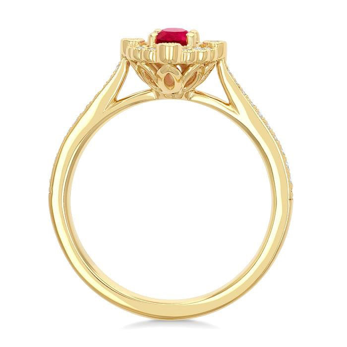 Oval Shape Art Deco Gemstone & Halo Diamond Ring
