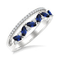 4X2 MM Marquise Shape Sapphire and 1/5 Ctw Round Cut Diamond Precious Band in 10K White Gold