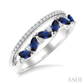 4X2 MM Marquise Shape Sapphire and 1/5 Ctw Round Cut Diamond Precious Band in 10K White Gold