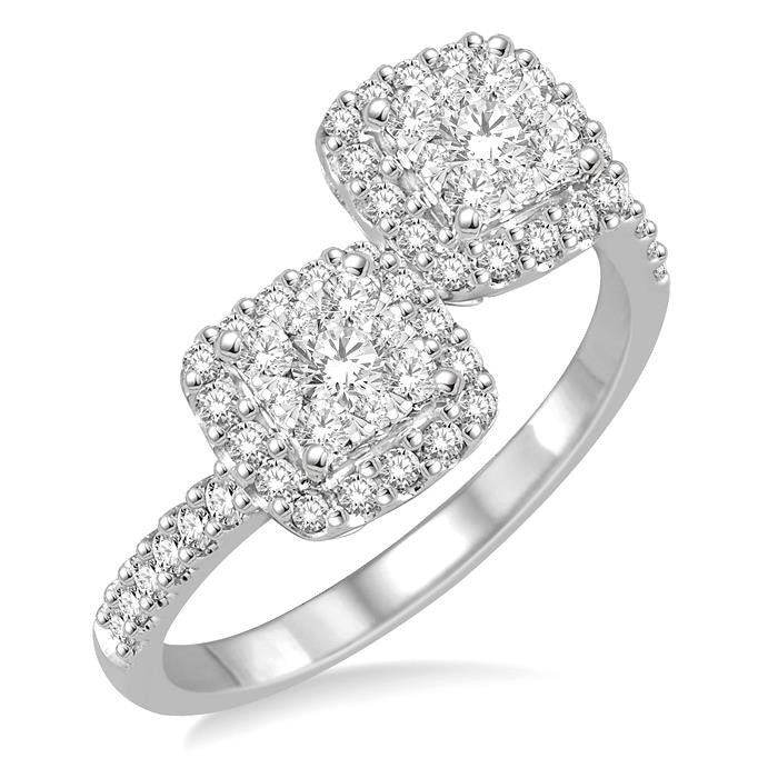 5/8 Ctw Conjoined Cushion Mount Round Cut Diamond Shine Bright 2Stone Ring in 14K White Gold