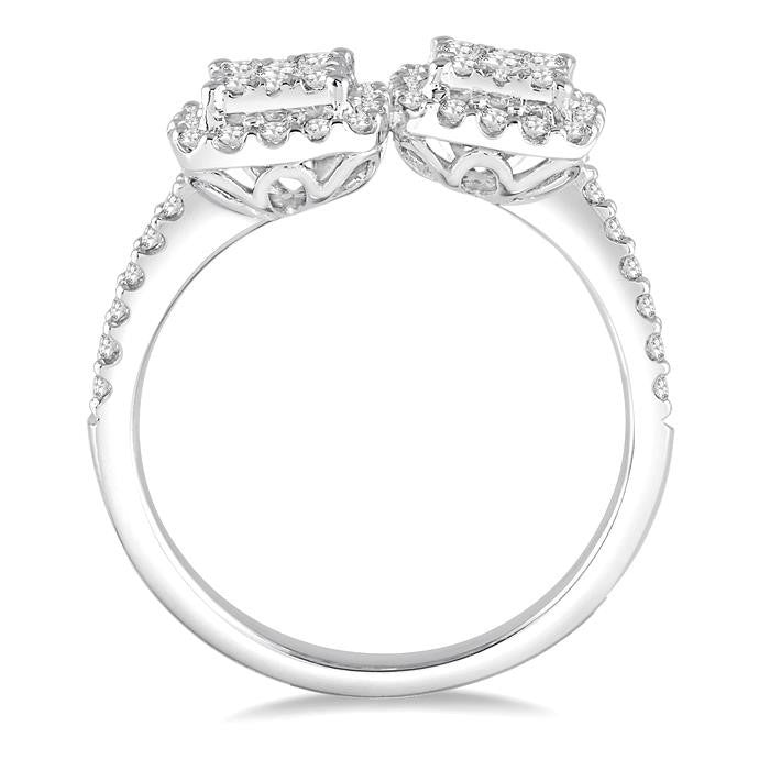 5/8 Ctw Conjoined Cushion Mount Round Cut Diamond Shine Bright 2Stone Ring in 14K White Gold