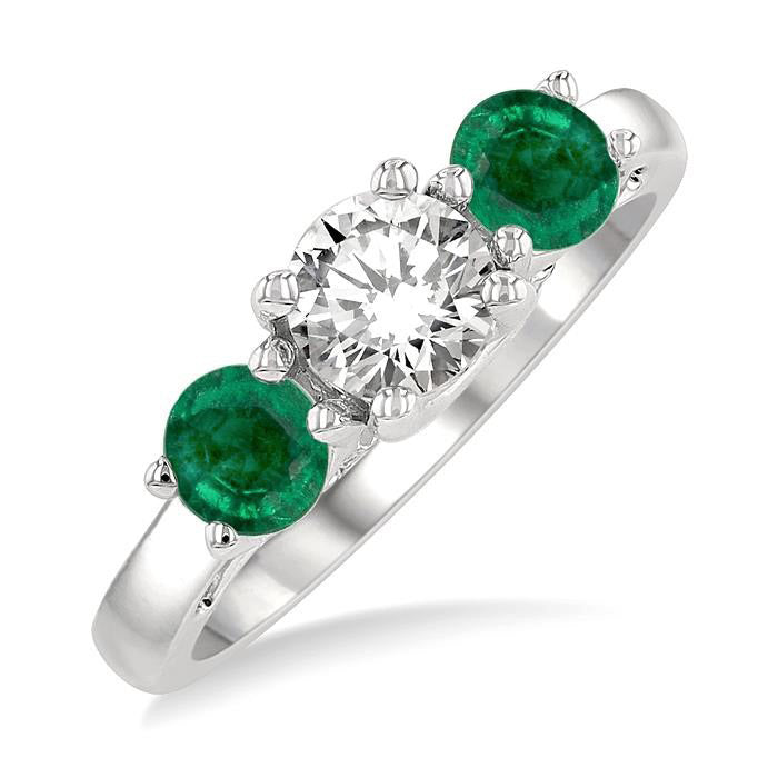 Round Shape Past Present & Future Gemstone & Diamond Ring