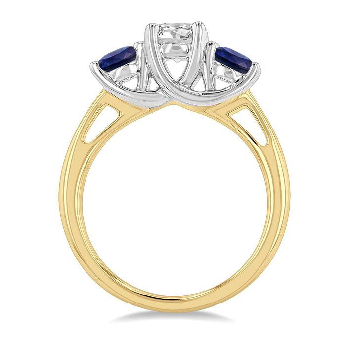 Round Shape Past Present & Future Gemstone & Diamond Ring