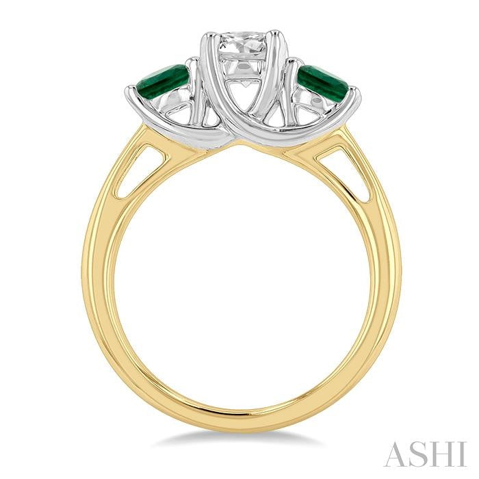 4.65 MM Round Shape Past, Present and Future Emerald and 3/4 Ctw Round Cut Diamond Precious Ring in 14K Yellow and White Gold