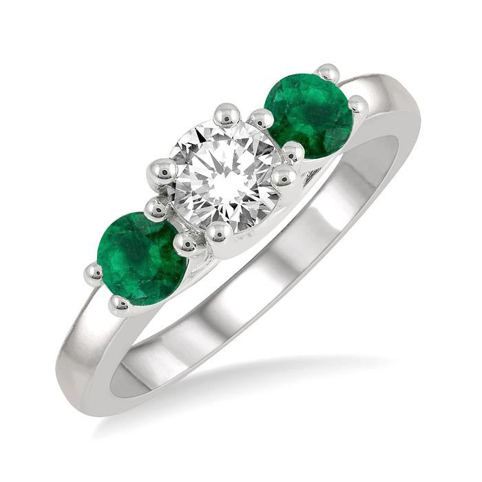Round Shape Past Present & Future Gemstone & Diamond Ring