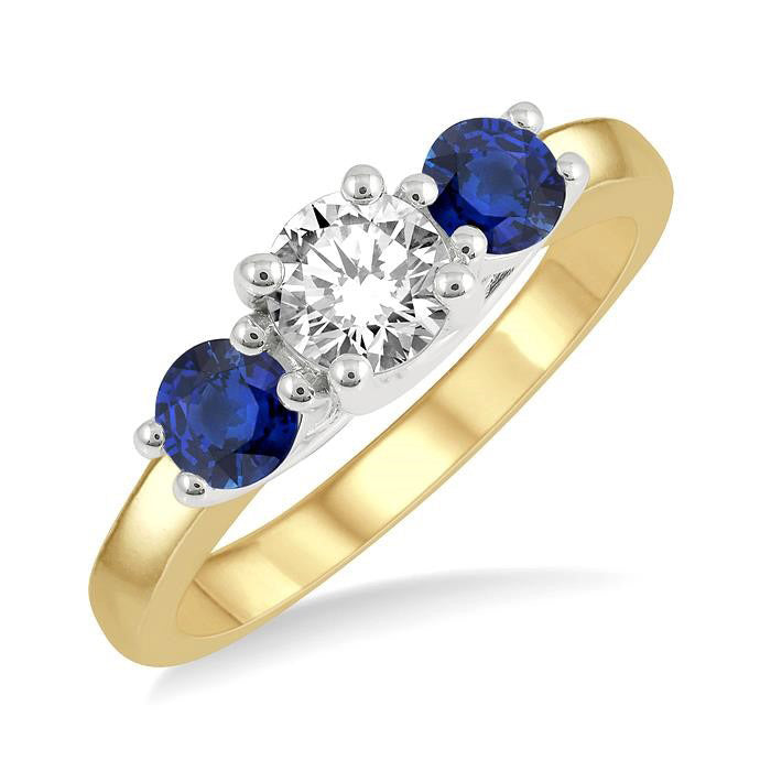 Round Shape Past Present & Future Gemstone & Diamond Ring